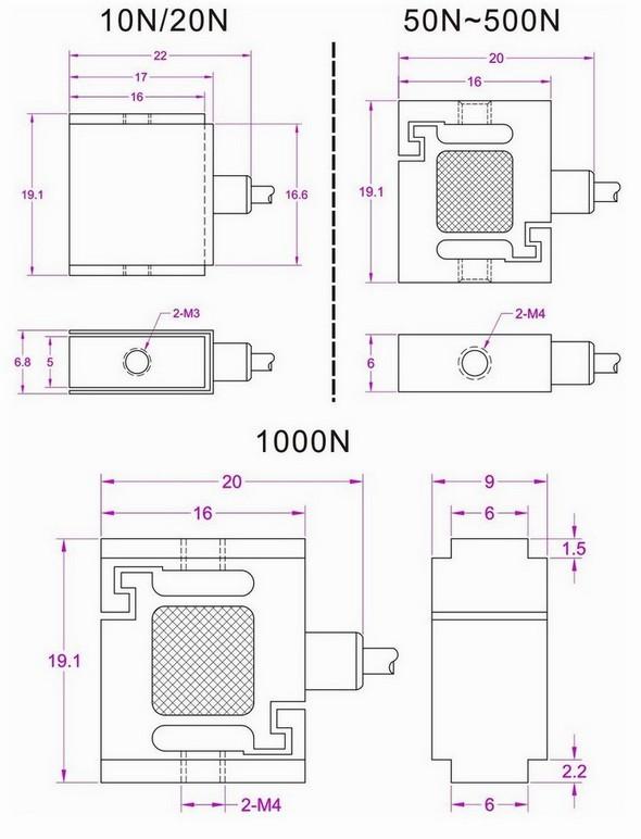 Miniature tension compression load cell 20kg 200N with analog output