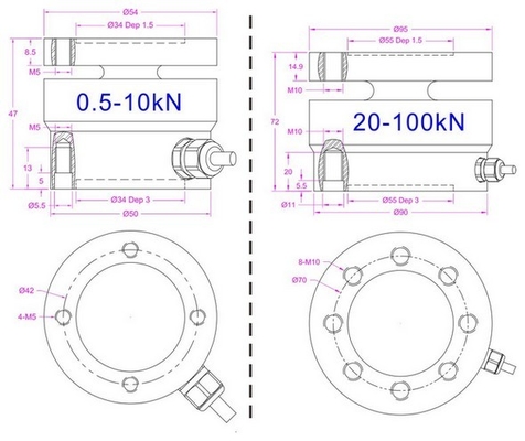 Flange Type Force Transducer 10kN 5kN 3kN 2kN 1kN 500N Tension Compression Sensor